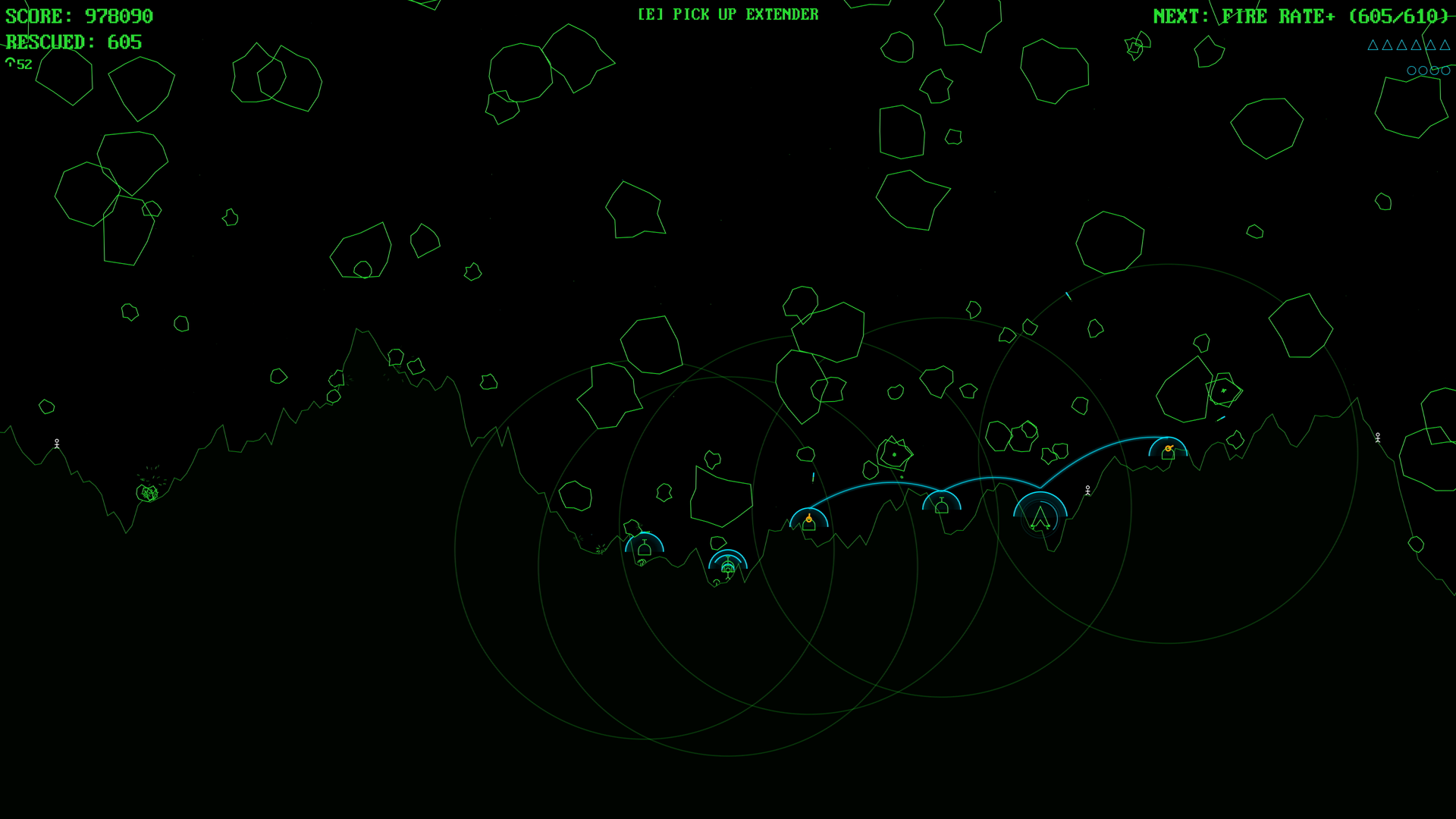 Mooncall gameplay: thickening asteroid field above the terrain